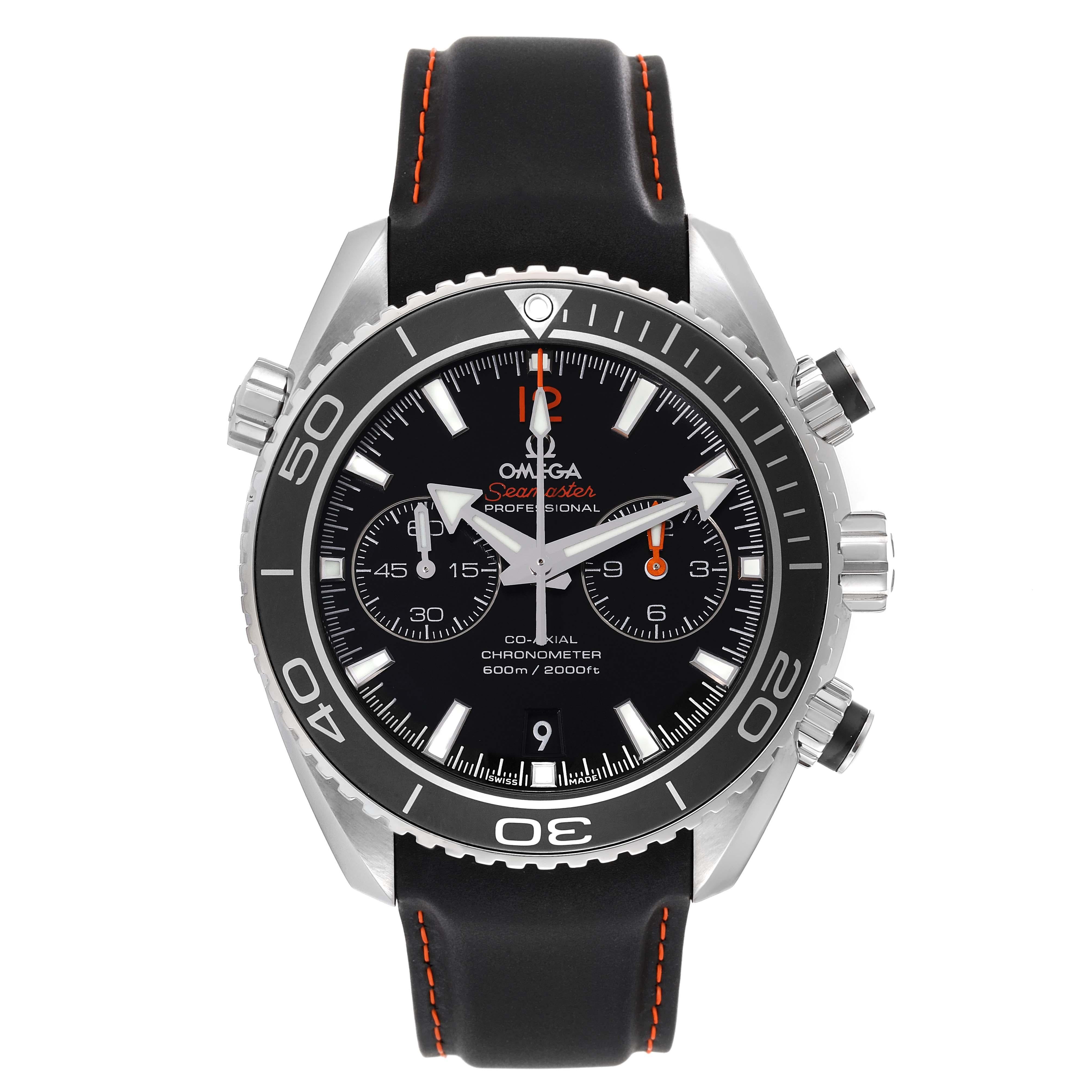 Omega Seamaster Planet Ocean Steel Mens Watch 232.32.46.51.01.005 Box Card. Automatic self-winding chronograph movement with column wheel mechanism and Co-Acial escapement. Stainless steel round case 45.5 mm in diameter. Helium Escapement Valve at