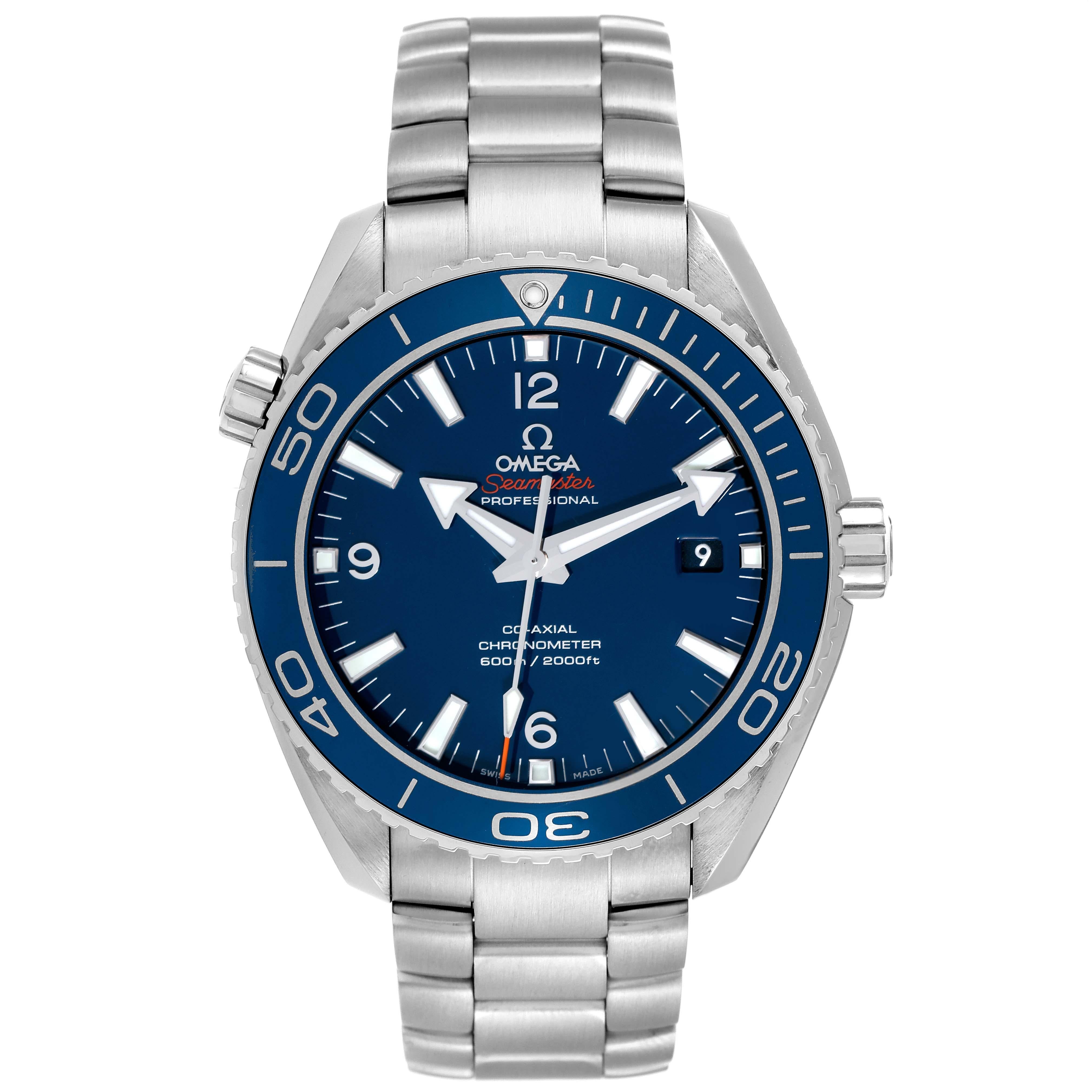 Omega Seamaster Planet Ocean Titanium Mens Watch 232.90.46.21.03.001 Card. Automatic self-winding chronometer movement with Co-Axial Escapement. Free sprung-balance, 2 barrels mounted in series, automatic winding in both directions to reduce winding