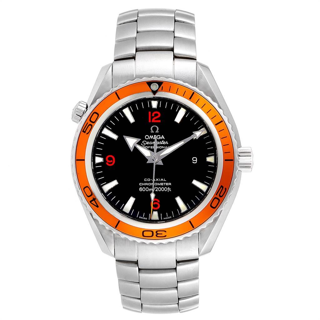 Omega Seamaster Planet Ocean XL Orange Bezel Men's Watch 2208.50.00 In Excellent Condition For Sale In Atlanta, GA