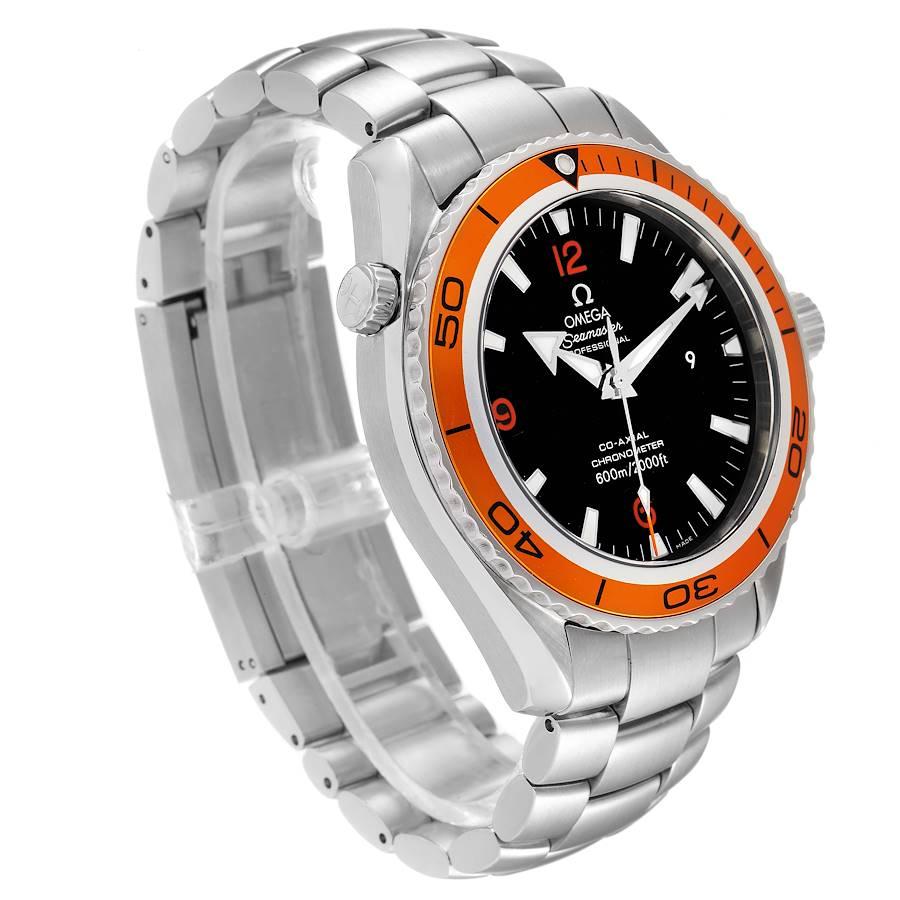 Omega Seamaster Planet Ocean XL Orange Bezel Mens Watch 2208.50.00 In Excellent Condition For Sale In Atlanta, GA