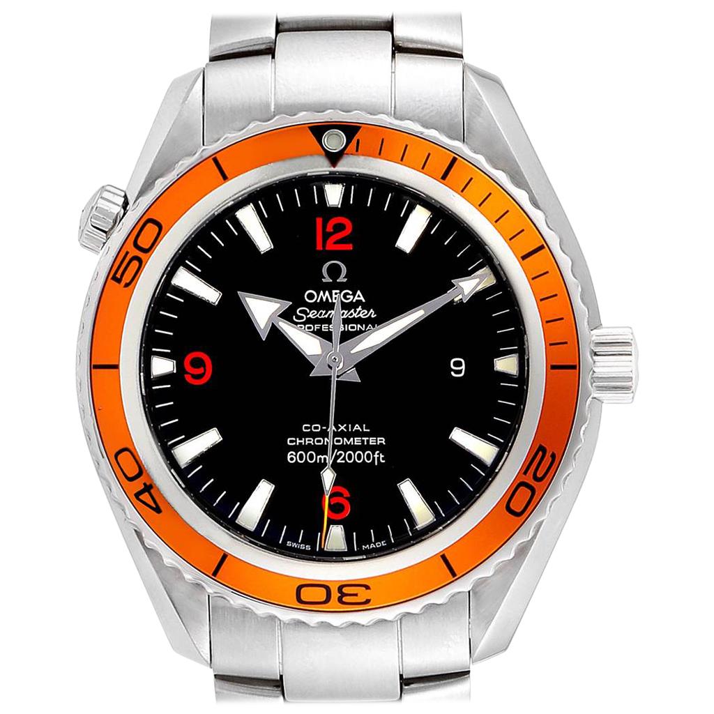 Omega Seamaster Planet Ocean XL Orange Bezel Men's Watch 2208.50.00 For Sale