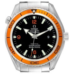 Used Omega Seamaster Planet Ocean XL Orange Bezel Watch 2208.50.00 Box Card