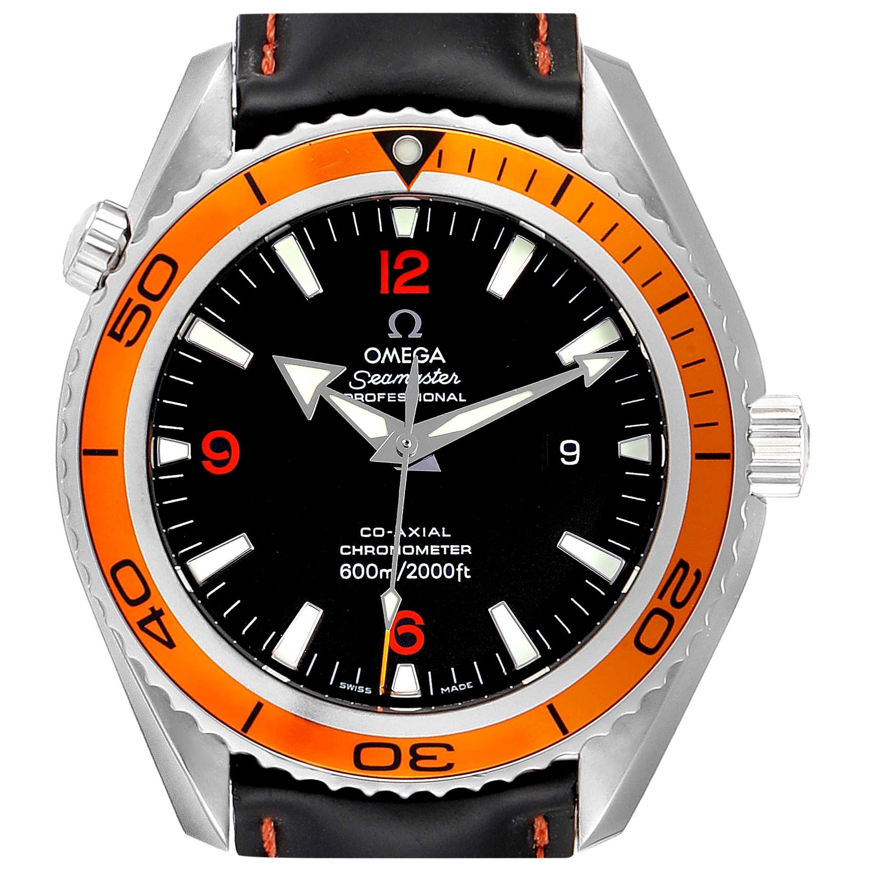 Omega Seamaster Ocean XL Orange Bezel Watch 2208.50.83 Box Card For Sale at 1stDibs