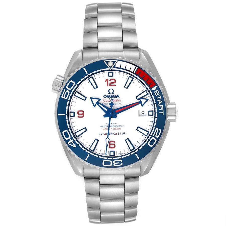Omega Seamaster Planet Ocean America Cup Limited Edition Watch 215.32.43.21.04.001 Box Card. Automatic self-winding chronometer movement with Co-Axial Escapement. Free sprung-balance, 2 barrels mounted in series, automatic winding in both directions