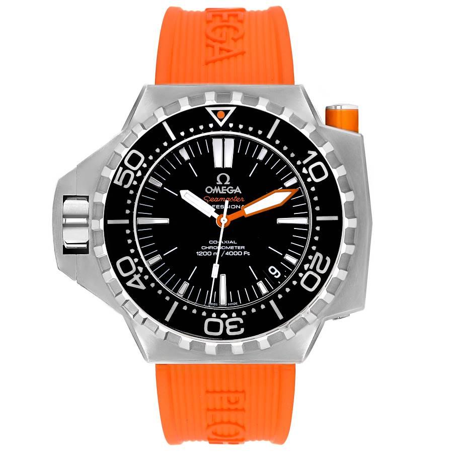 Omega Seamaster Ploprof 1200m Steel Mens Watch 224.32.55.21.01.002. Automatic self-winding Co-Axial movement. Caliber 8500. Stainless steel case 55 x 48 mm in diameter. Left hand crown with a solid steel crown-protector. Helium escape valve on the