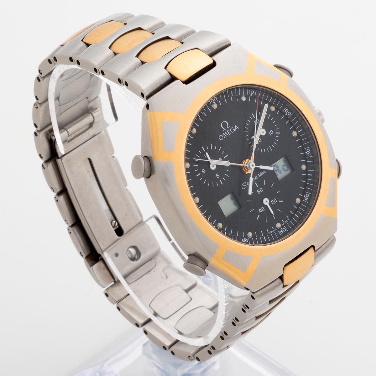 This is an extremely rare limited edition Omega Seamaster Chronograph with impressive timekeeping capabilities for its time. This reference  was launched in 1988 , in order to celebrate the partnership of Omega for timekeeping the Calgary and Seoul