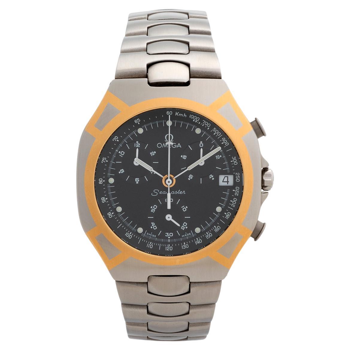 Omega Seamaster Polaris Chronograph Quarz, 40mm Stahl/18K Gelbgold Inlay... im Angebot