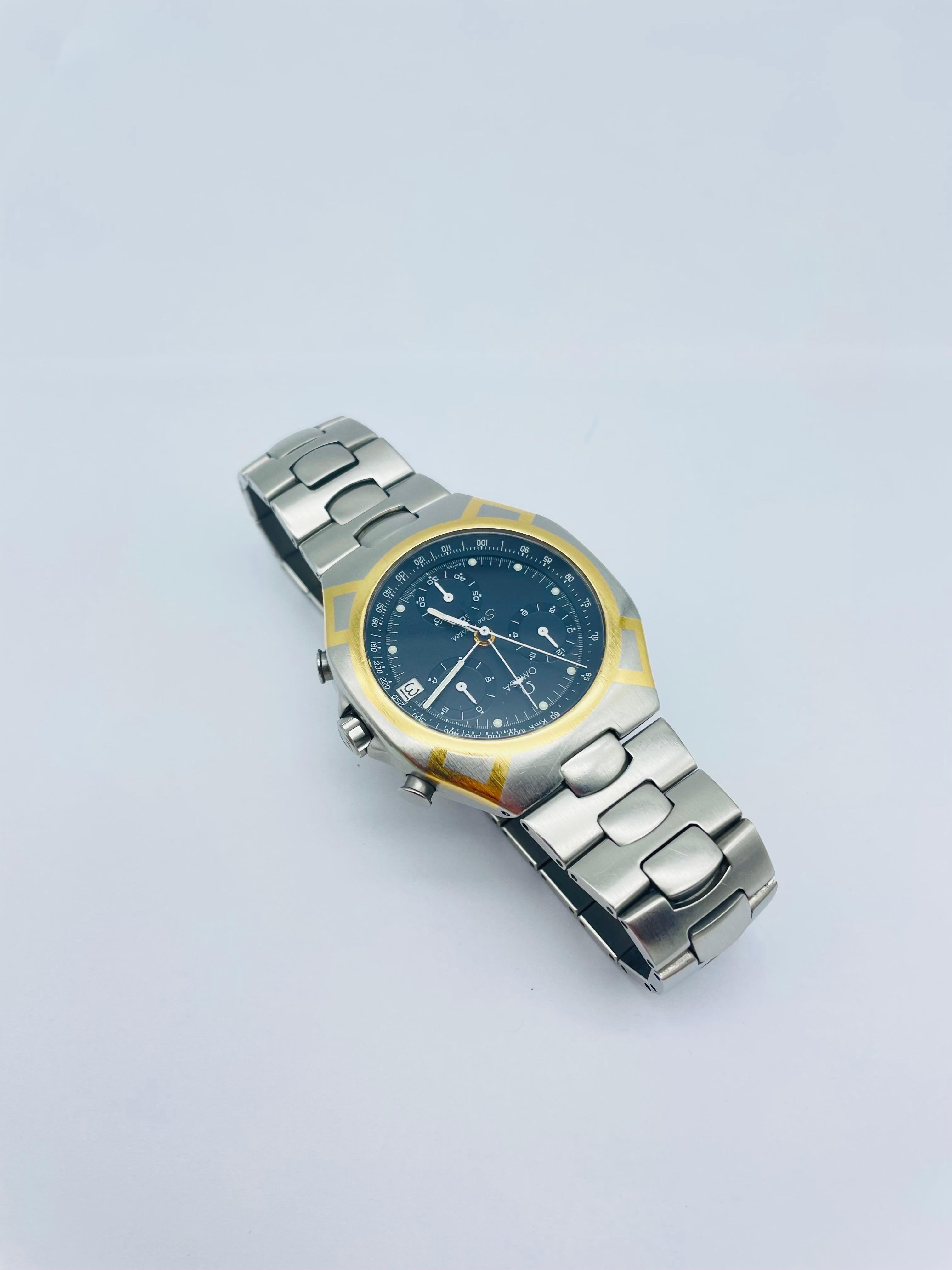The OMEGA Seamaster Polaris Chronograph Quartz Men's Watch Steel/Gold is a true masterpiece of watchmaking. With its striking design and exceptional features, this watch is perfect for any man who values both style and function.

Crafted by the
