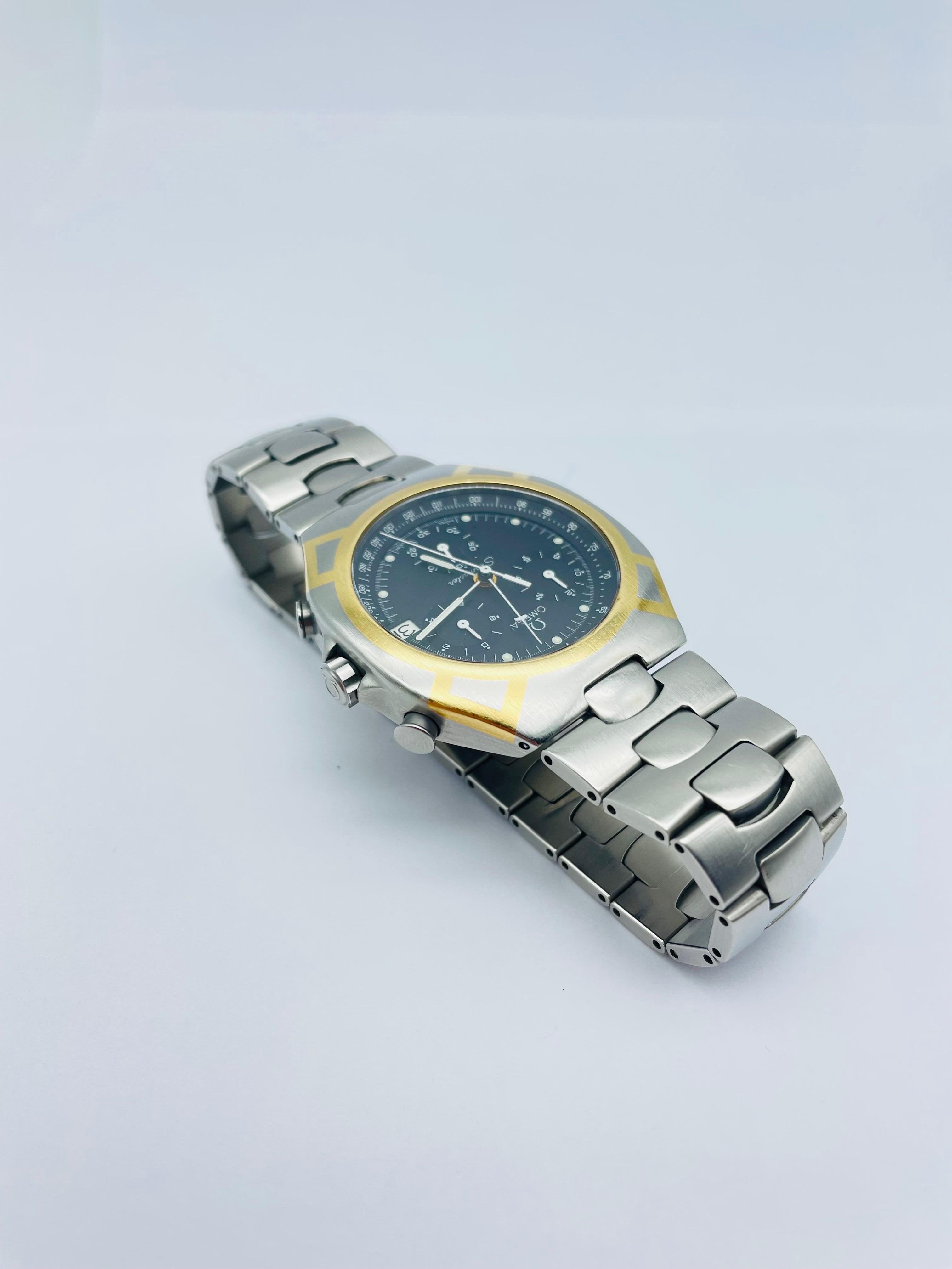 Omega Seamaster Polaris Chronograph Quartz Watch Steel / Gold In Good Condition In Berlin, BE