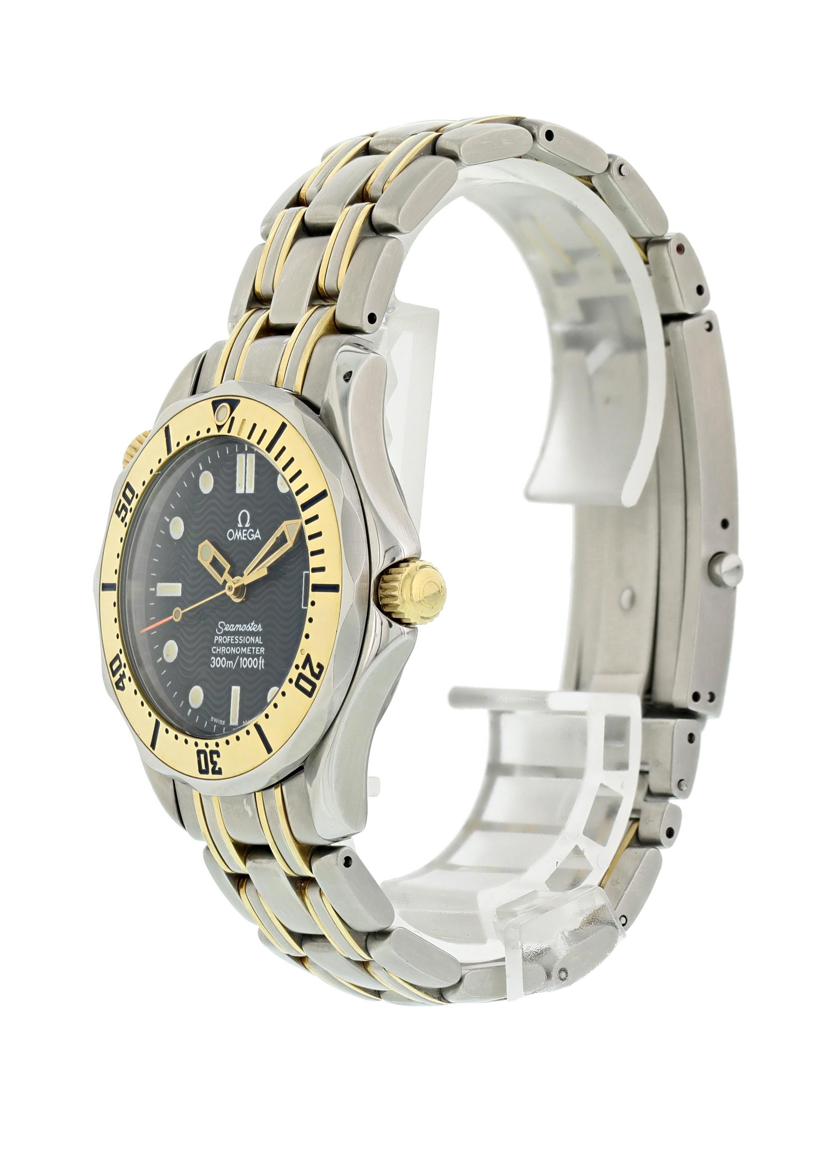 Omega Seamaster Professional 2352.80.00  Midsize Watch. 36mm stainless steel case with unidirectional rotating bezel with 18K yellow gold bezel insert. Black dial with gold luminous hands and indexes. Minute markers around the outer rim. Date