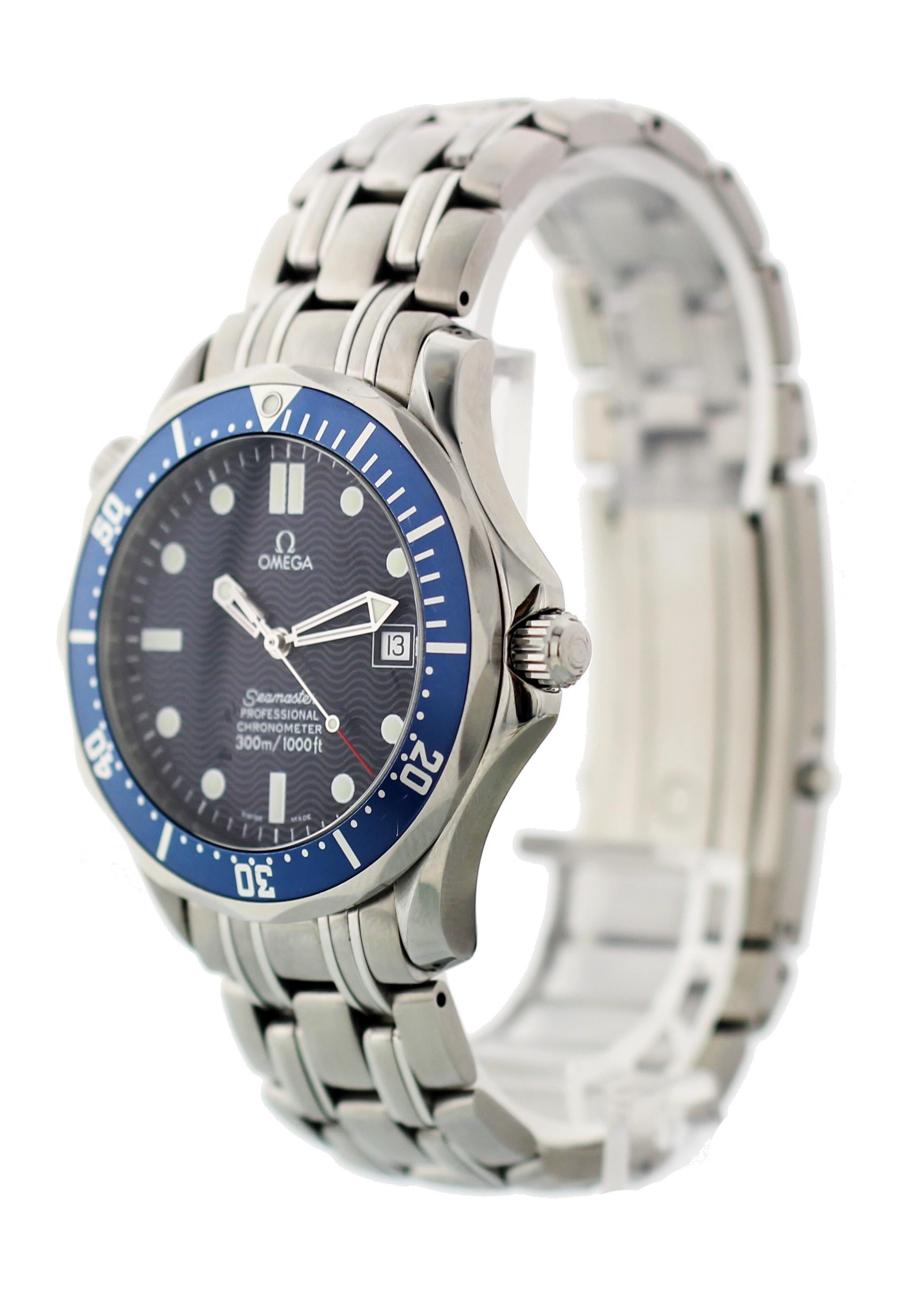 Omega Seamaster Professional Chronometer 2531.80 Mens Watch. 41mm stainless steel case. Unidirectional steel bezel with a blue 60 minute insert  Blue dial with luminous hands and indexes. Date display at the 3 O'clock position. Stainless steel