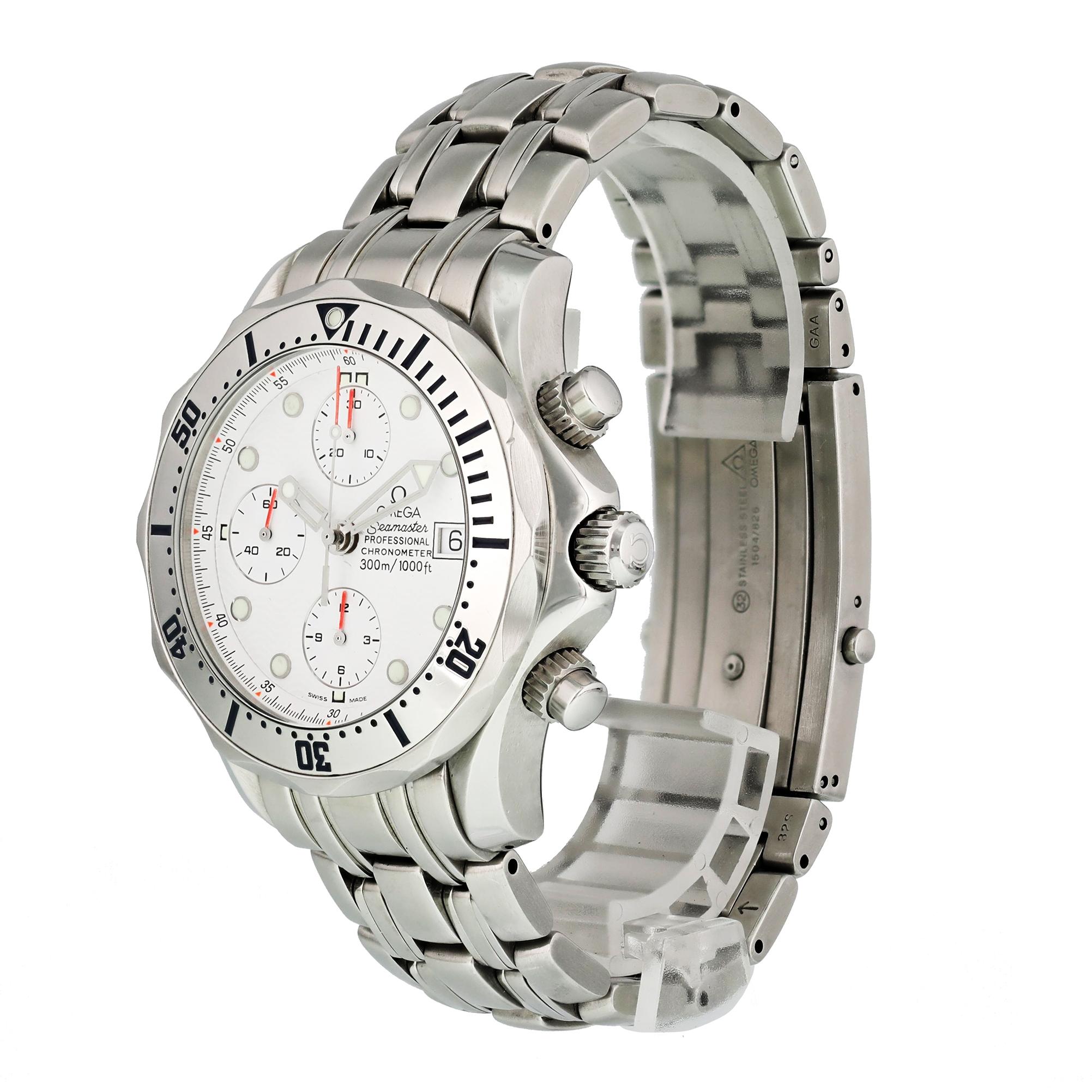 Omega Seamaster Professional 2598.20.00 Men Watch. 
41.5mm Stainless Steel case. 
Stainless Steel Unidirectional bezel. 
White dial with Luminous Steel hands and index hour markers. 
Minute markers on the outer dial. 
Date display at the 3 o'clock