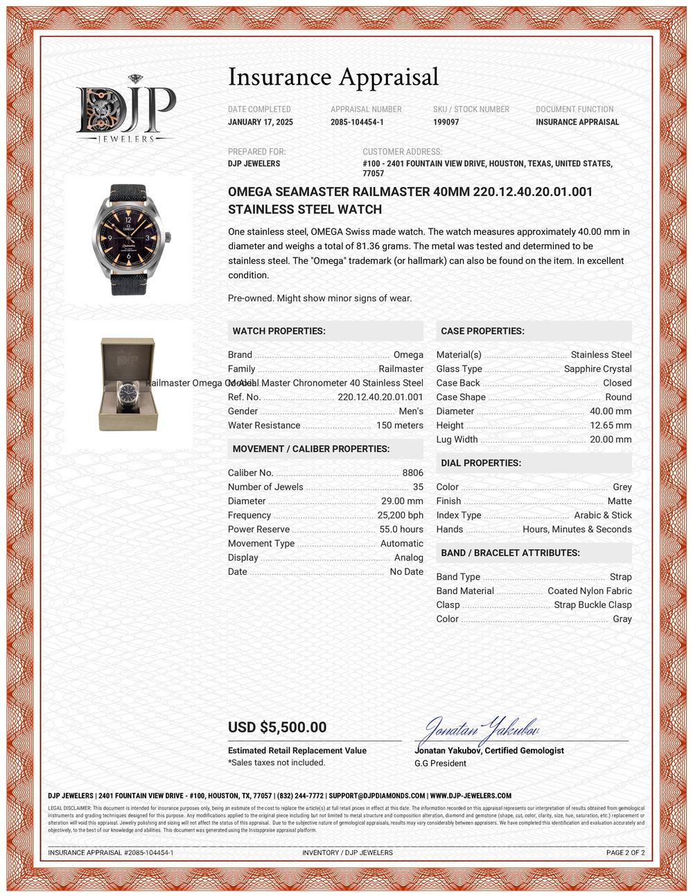 Omega Seamaster Railmaster 40MM 220.12.40.20.01.001 Stainless Steel Watch 5