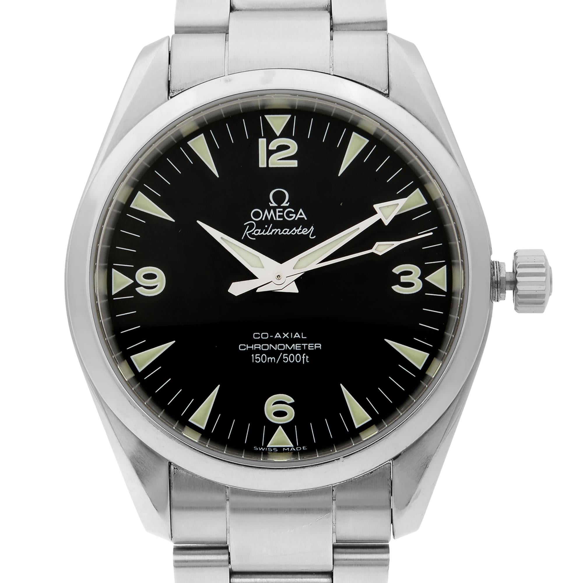 Pre Owned Omega Seamaster Aqua Terra Railmaster Steel Black Dial 39mm Mens Watch 2503.52.00. This Beautiful Timepiece Features: Stainless Steel Case & Bracelet, Fixed Stainless Steel Bezel. Black Dial with Silver-Tone Hands and Index Hour Markers.