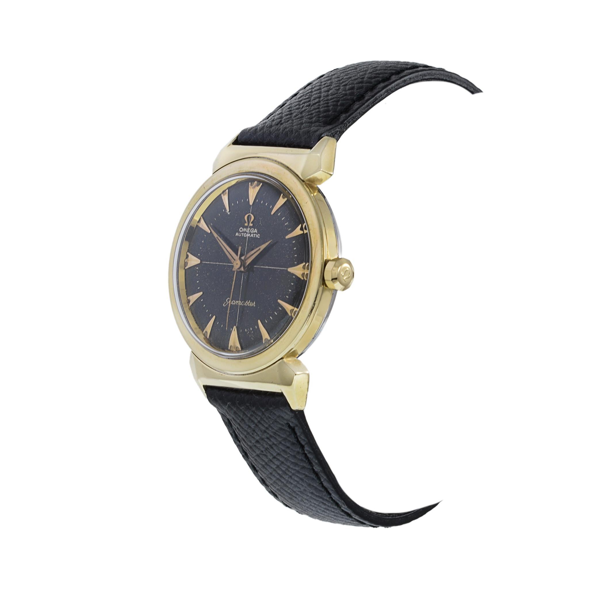 Retro Omega Seamaster Reference 14363 Vintage Scarab Lugs Gold Top For Sale