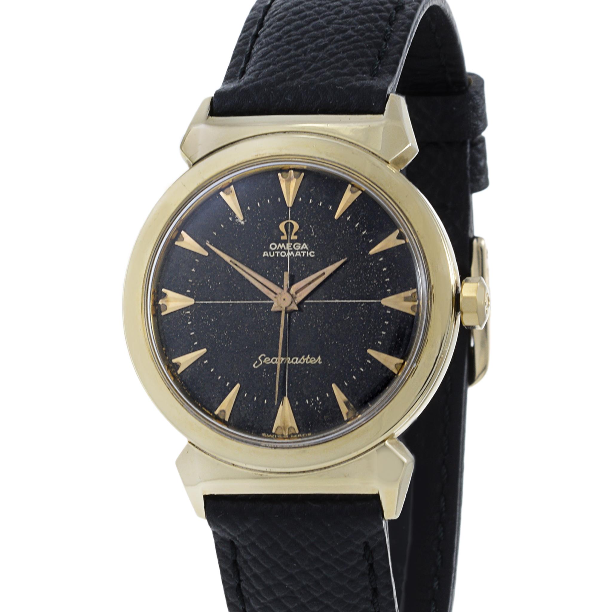 Omega Seamaster Reference 14363 Vintage Scarab Lugs Gold Top In Good Condition For Sale In New York, NY