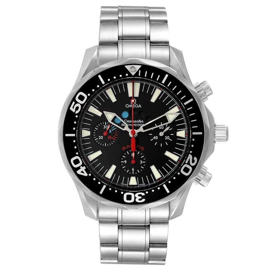 Omega Seamaster Regatta Racing America?s Cup Watch 2569.52.00 Box Card. Offiziell zertifizierter Chronometer-Chronograph mit Automatikaufzug und Regatta-Countdown. Stunden-, Minuten- und kleiner Sekundenzeiger, zentraler Chronograph, 12-Stunden- und