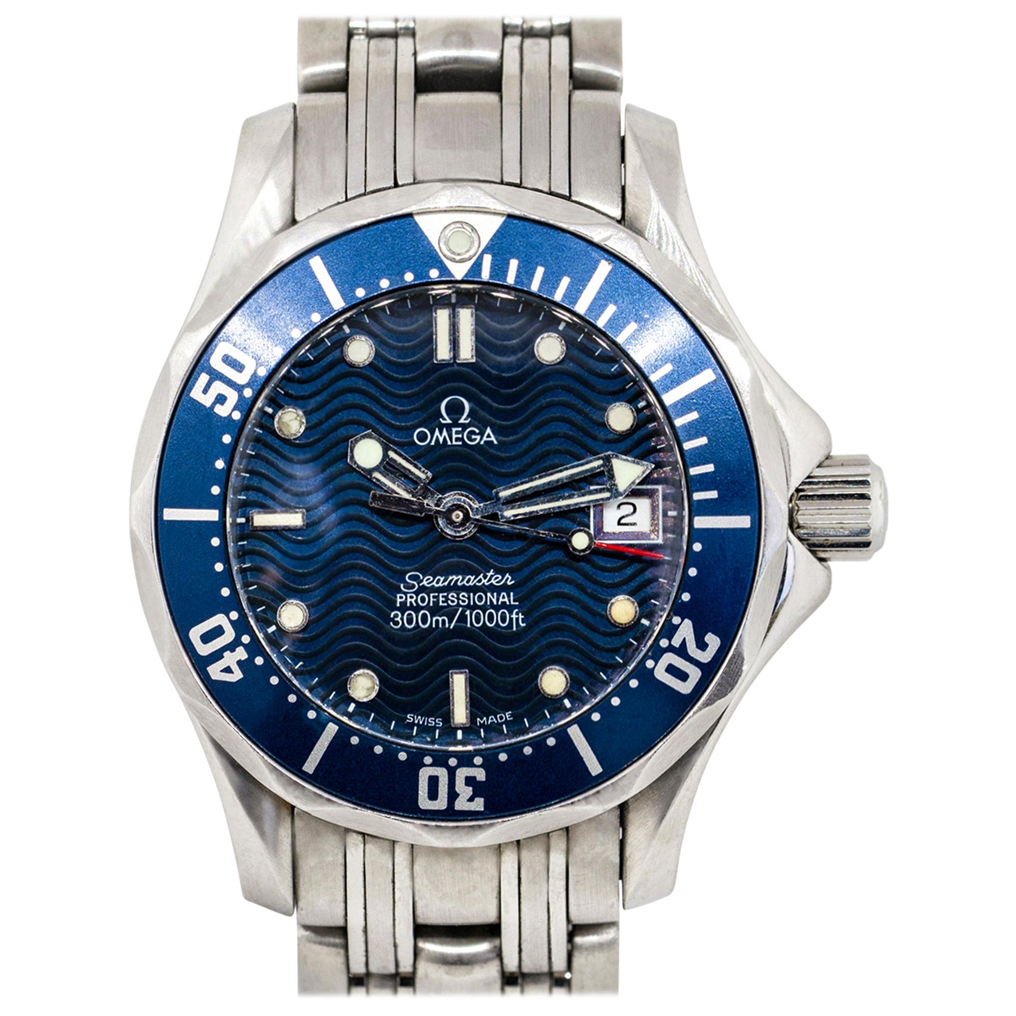 Omega Seamaster Stainless Steel Blue Dial and Bezel Ladies Watch in Stock
