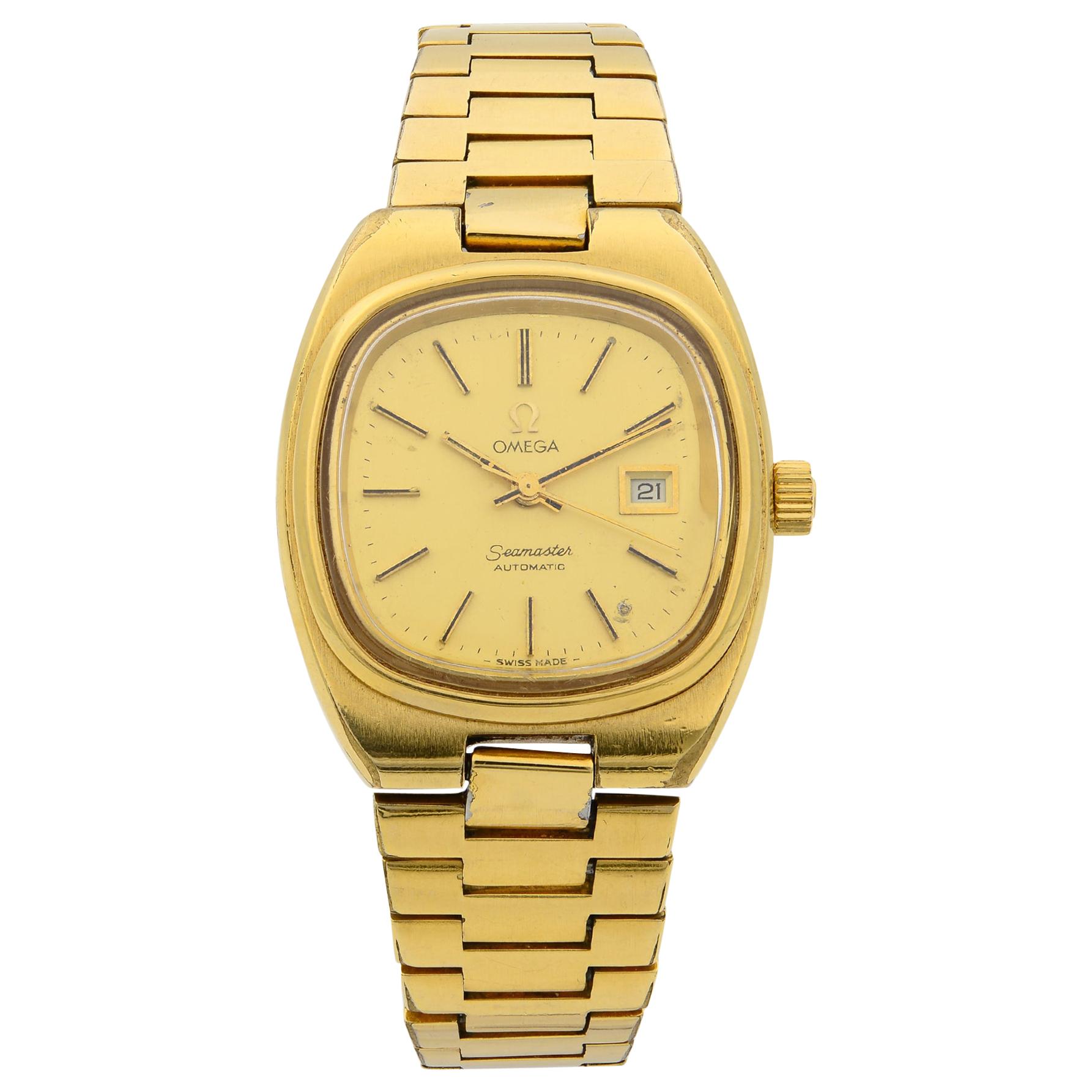 Omega Seamaster Stainless Steel Gold Dial Automatic Ladies Watch 566.00.88