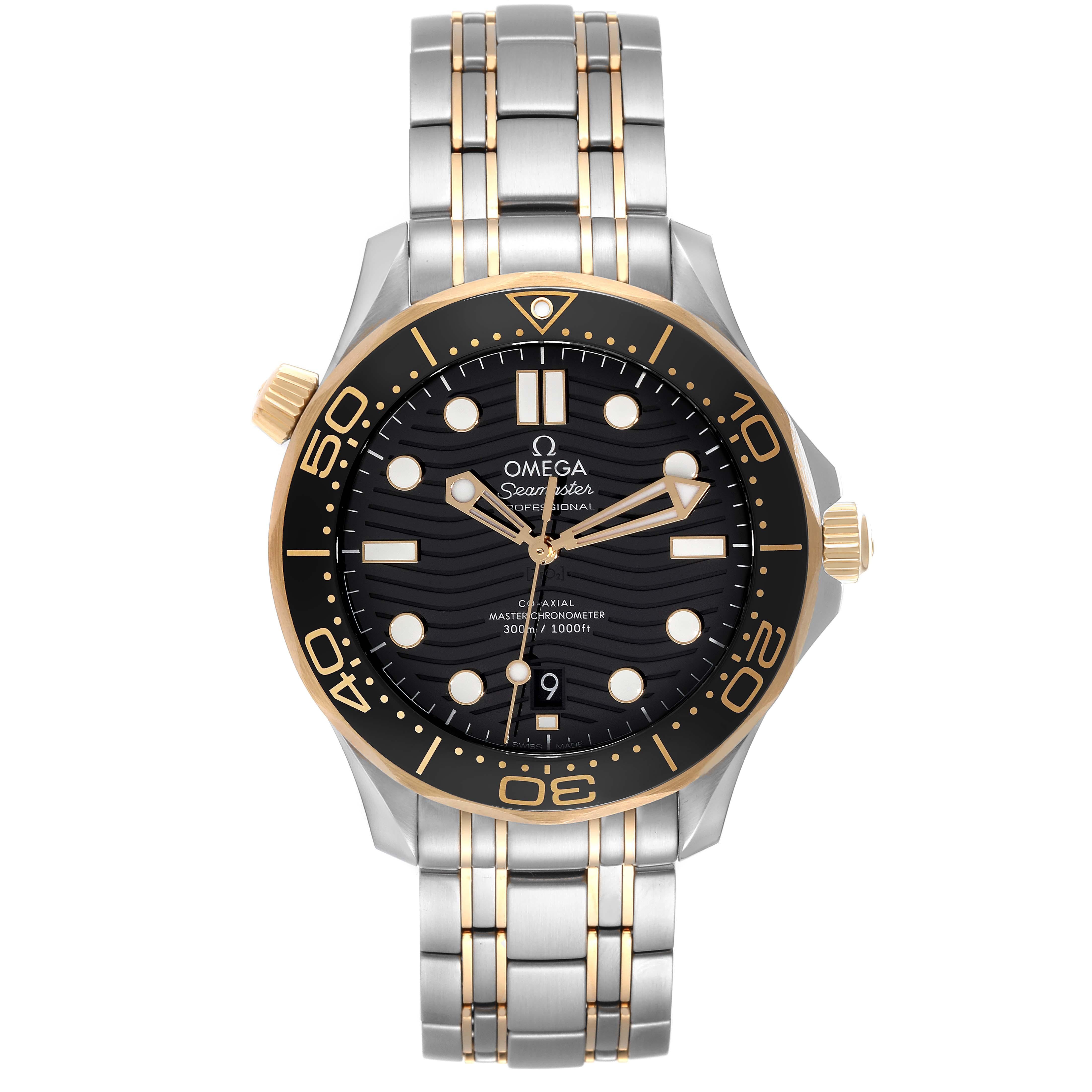 Omega Seamaster Steel Yellow Gold Mens Watch 210.20.42.20.01.002 Box Card. Automatic self-winding chronometer, Co-Axial Escapement movement. Certified Master Chronometer, approved by METAS, resistant to magnetic fields reaching 15,000 gauss. Free