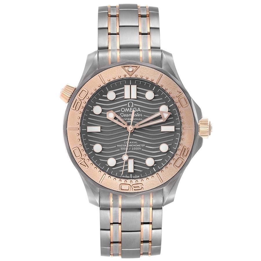 Omega Seamaster Titanium Rose Gold Mens Watch 210.60.42.20.99.001 Box Card. Automatic self-winding chronometer, Co-Axial Escapement movement with rhodium-plated finish. Titanium case 42.0 mm in diameter. Omega logo on a crown. Exhibition transparent