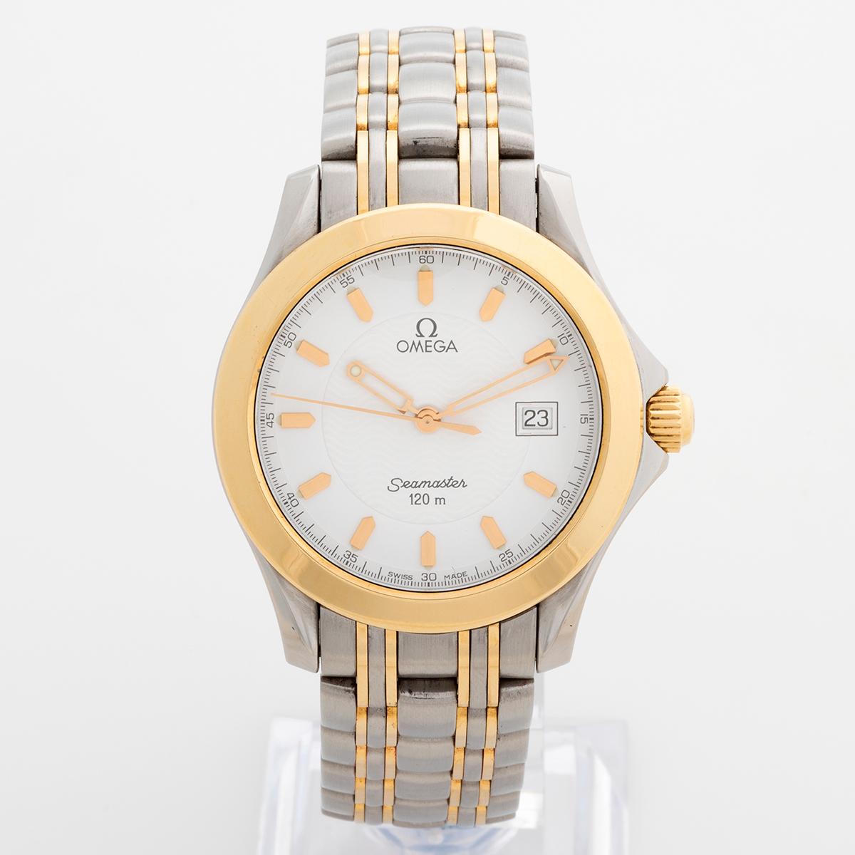 Our rare and very desirable Omega Seamaster reference 2311.21.00 features a stainless steel and 18k yellow gold 36mm case and stainless steel and 18k yellow gold bracelet with white dial, powered by a quartz movement. This example is presented in