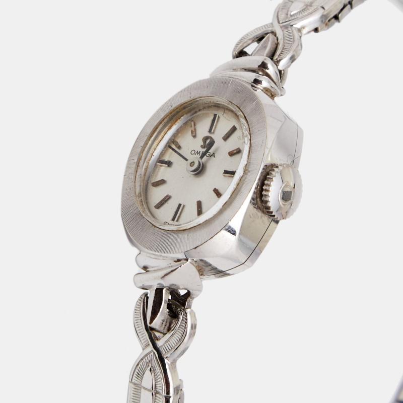 omega vintage ladies 14k white gold diamond watch