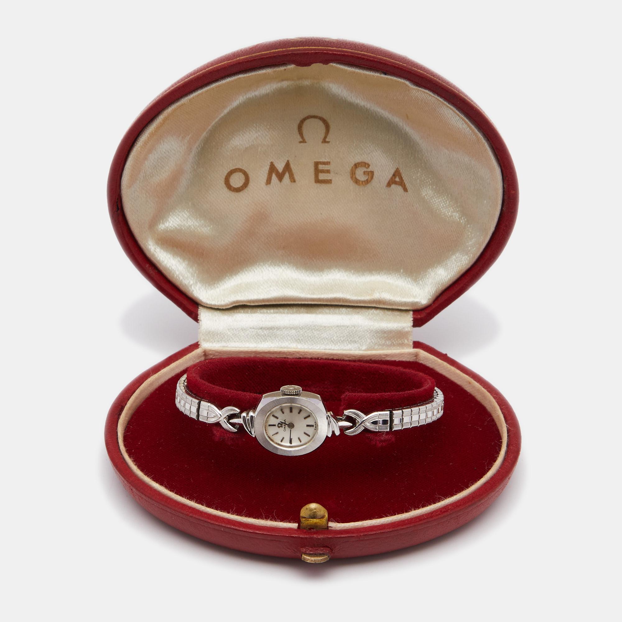 omega 14k white gold watch vintage