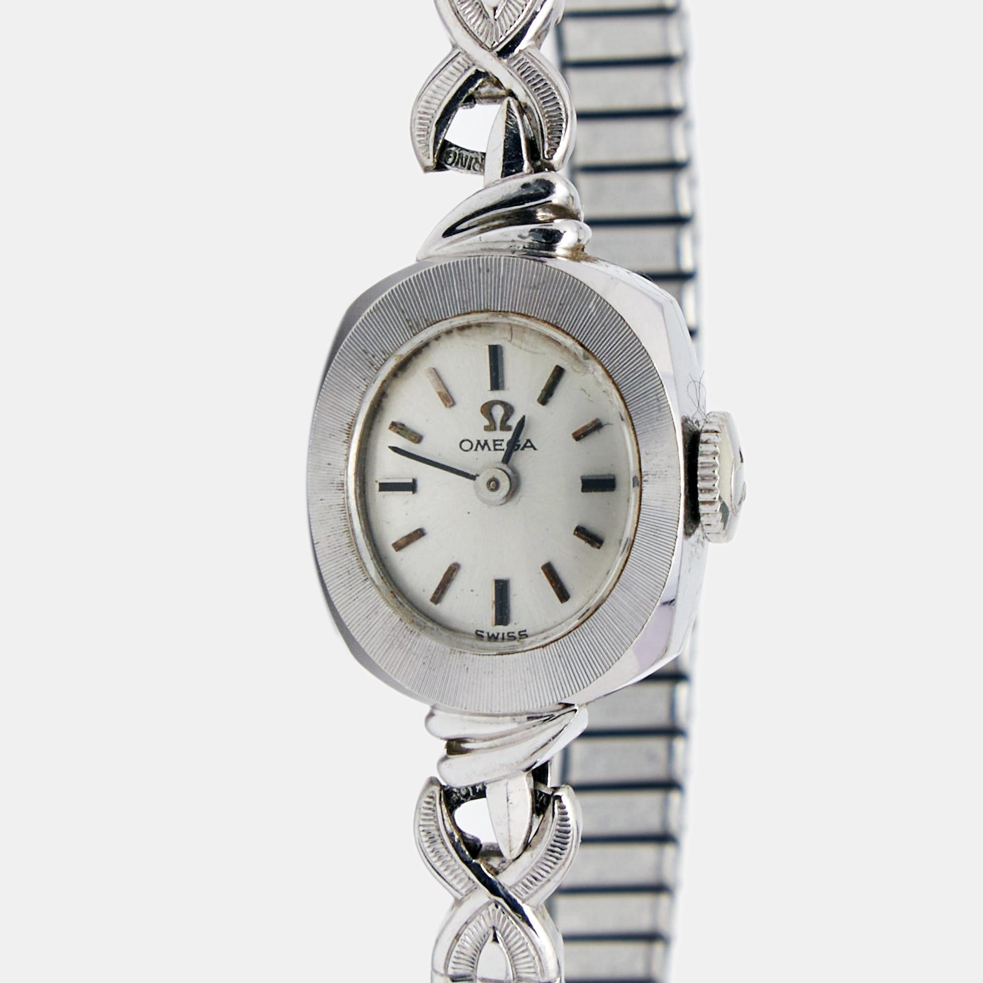 Omega Silver 14K White Gold Vintage Manual Winding Women's Wristwatch 14 mm 3