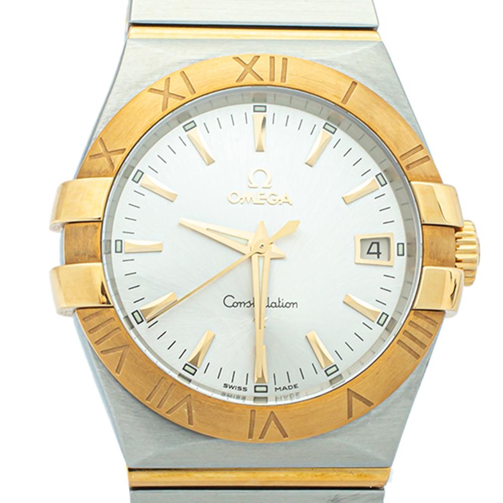 Contemporary Omega Silver 18K Yellow Gold Constellation Men's Wristwatch 35mm