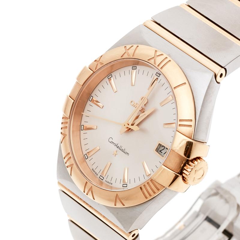 Omega brings you this gorgeous timepiece from their famous Constellation collection to flaunt on your wrist. It is crafted from stainless steel as well as 18k yellow gold and set to function in the quartz movement. Swiss made, it carries a