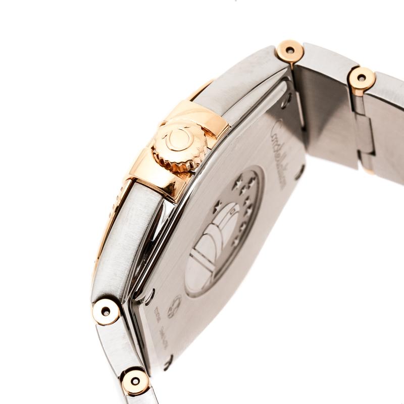 Omega Silver and 18K Yellow Gold Constellation Women's Wristwatch 34 mm In Fair Condition In Dubai, Al Qouz 2