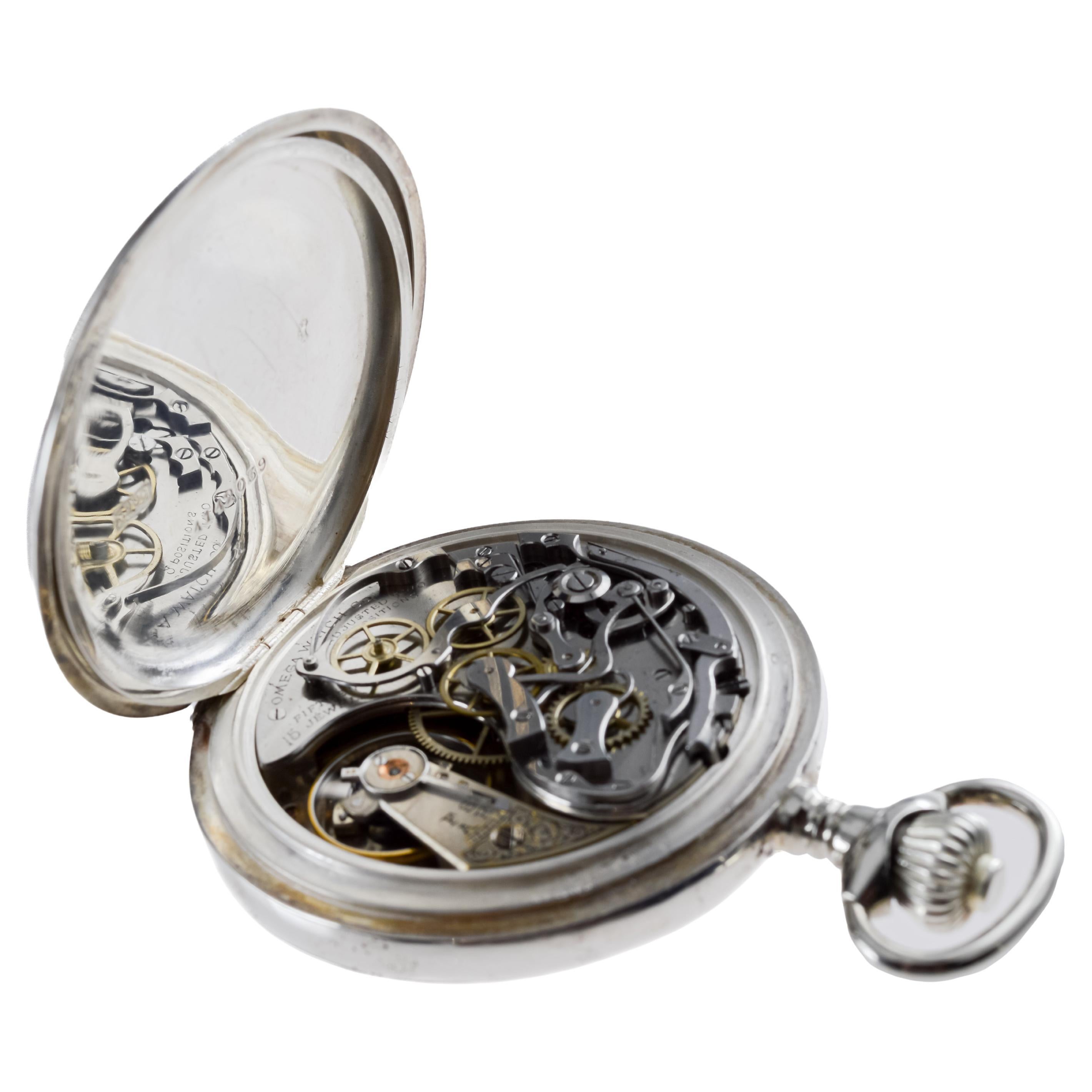 Omega Silver Pocket Chronograph for General Electric with Secret Signature 1912 For Sale 11