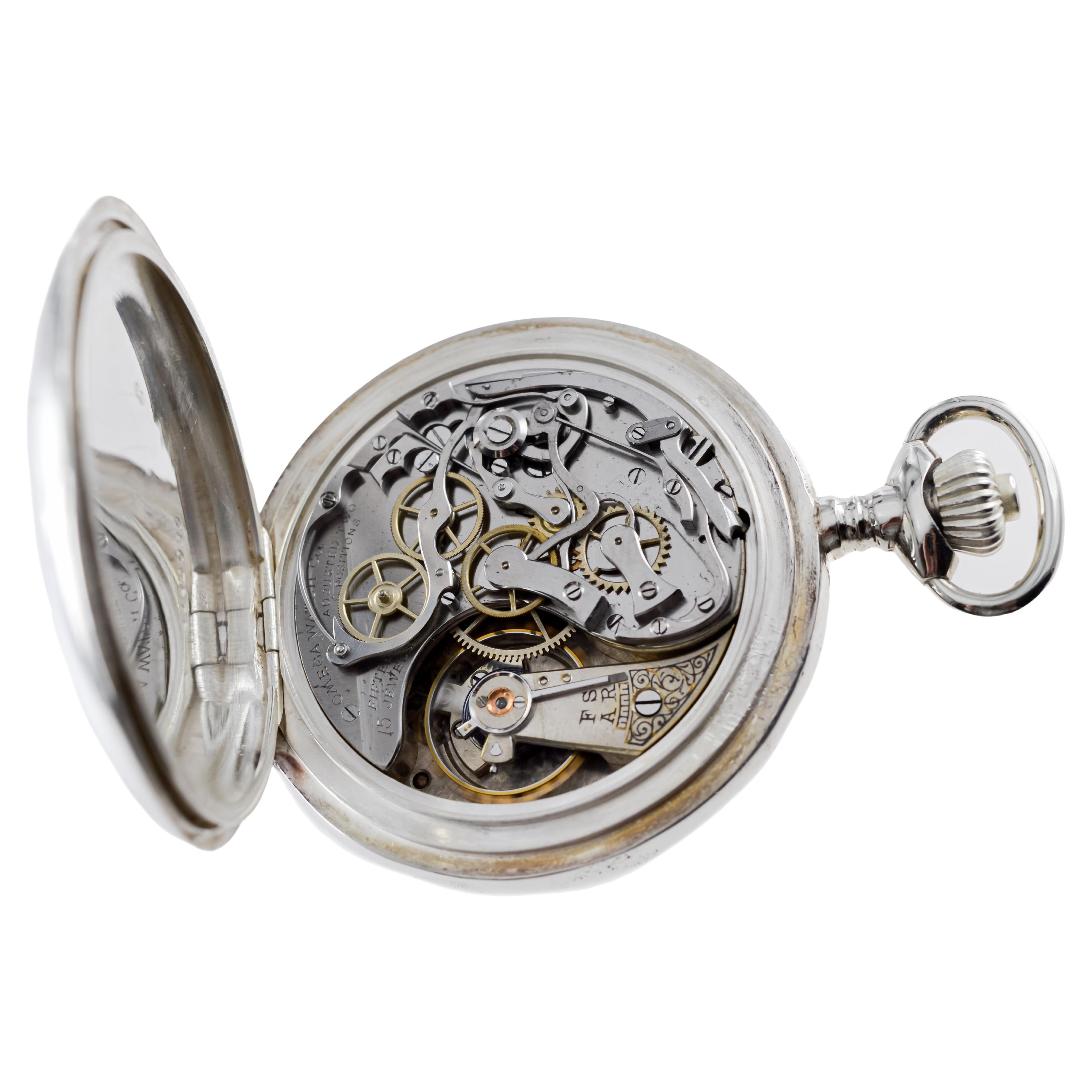 Omega Silver Pocket Chronograph for General Electric with Secret Signature 1912 For Sale 12