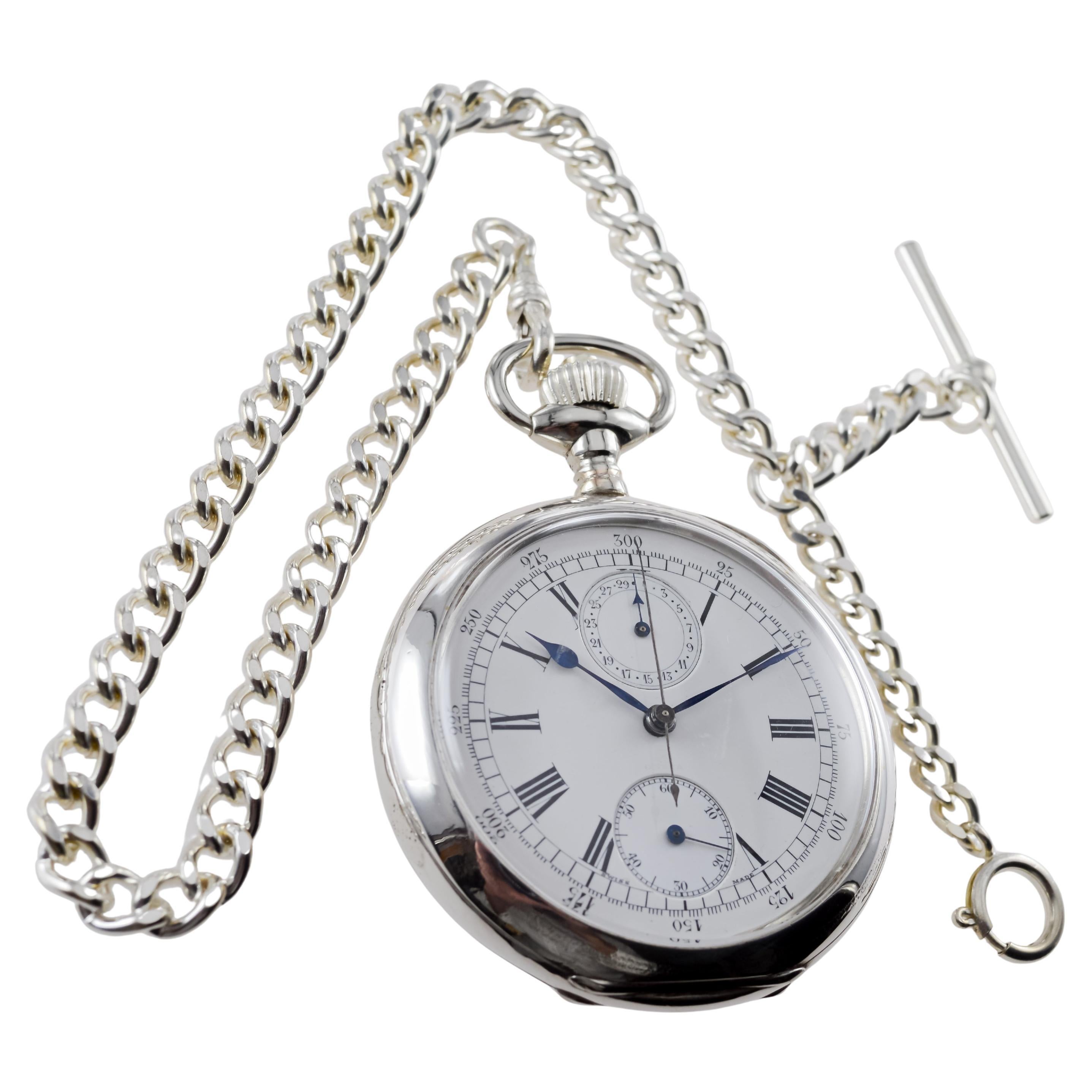 FACTORY / HOUSE: Omega Watch Company
STYLE / REFERENCE: Open Faced Pocket Watch
METAL / MATERIAL: Sterling Silver
CIRCA / YEAR: 1912
DIMENSIONS: Diameter 75mm
MOVEMENT / CALIBER: Manual Winding / 15 Jewels / Caliber 19 Ligues
DIAL / HANDS: Flawless