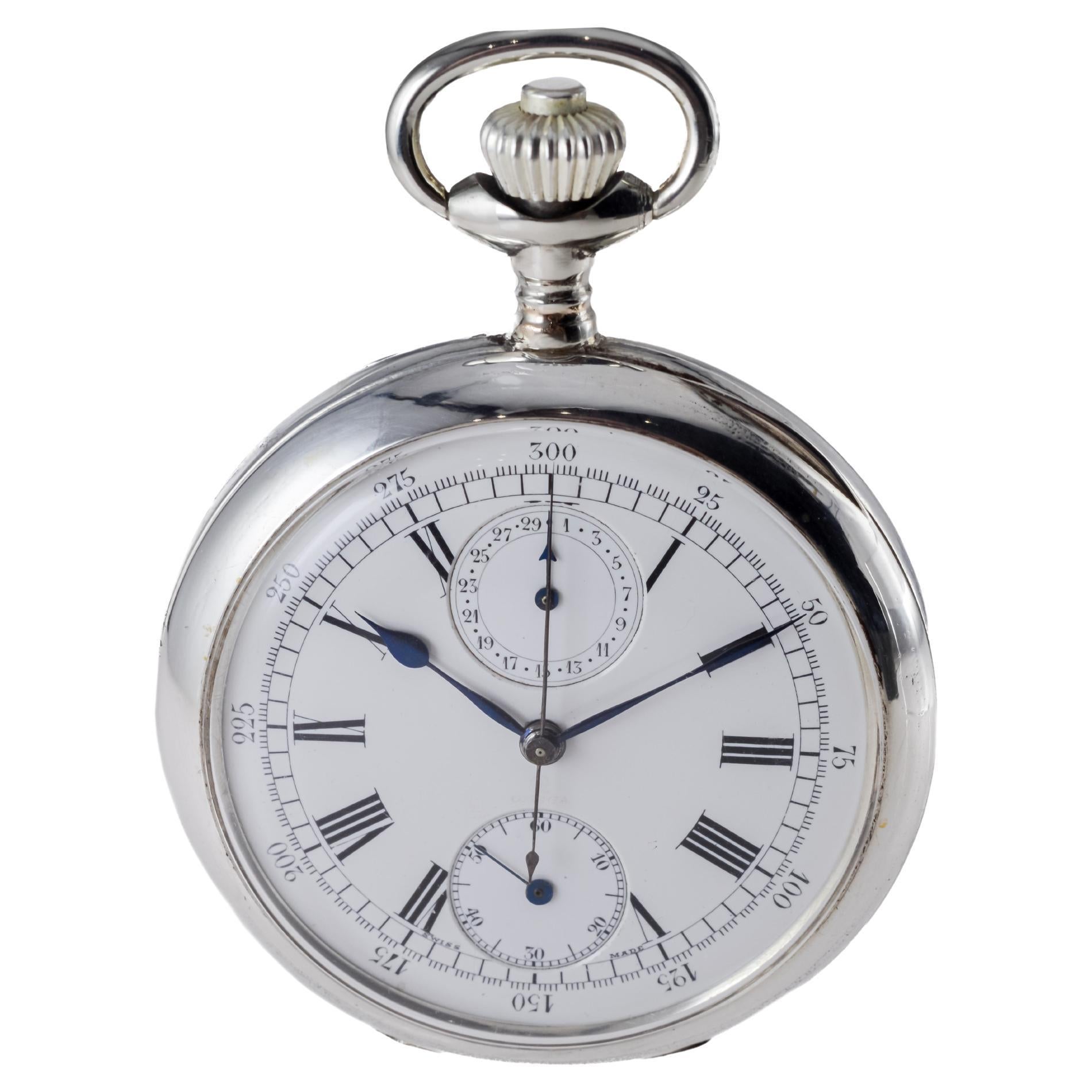 Art Deco Omega Silver Pocket Chronograph for General Electric with Secret Signature 1912 For Sale