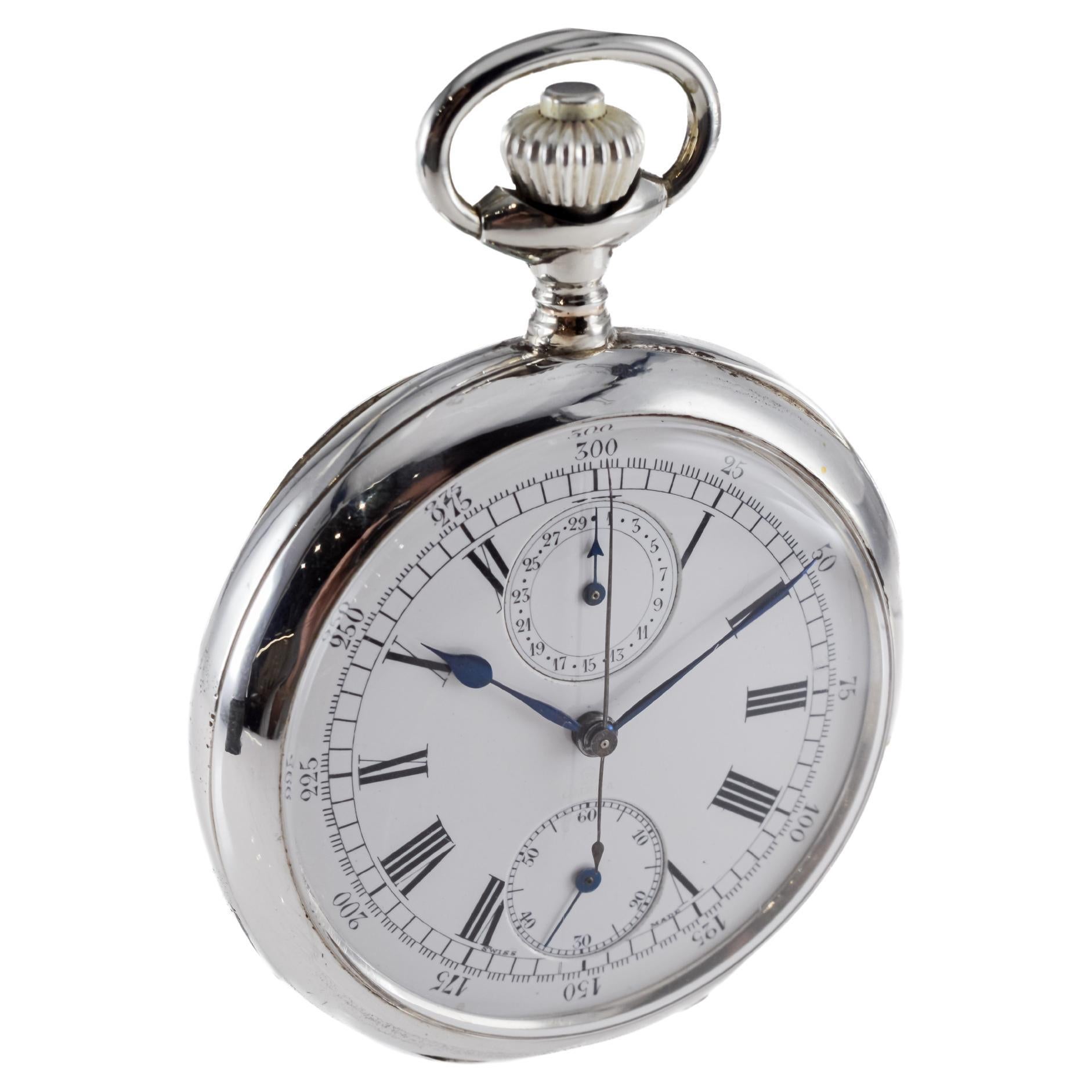 Omega Silver Pocket Chronograph for General Electric with Secret Signature 1912 In Excellent Condition For Sale In Long Beach, CA