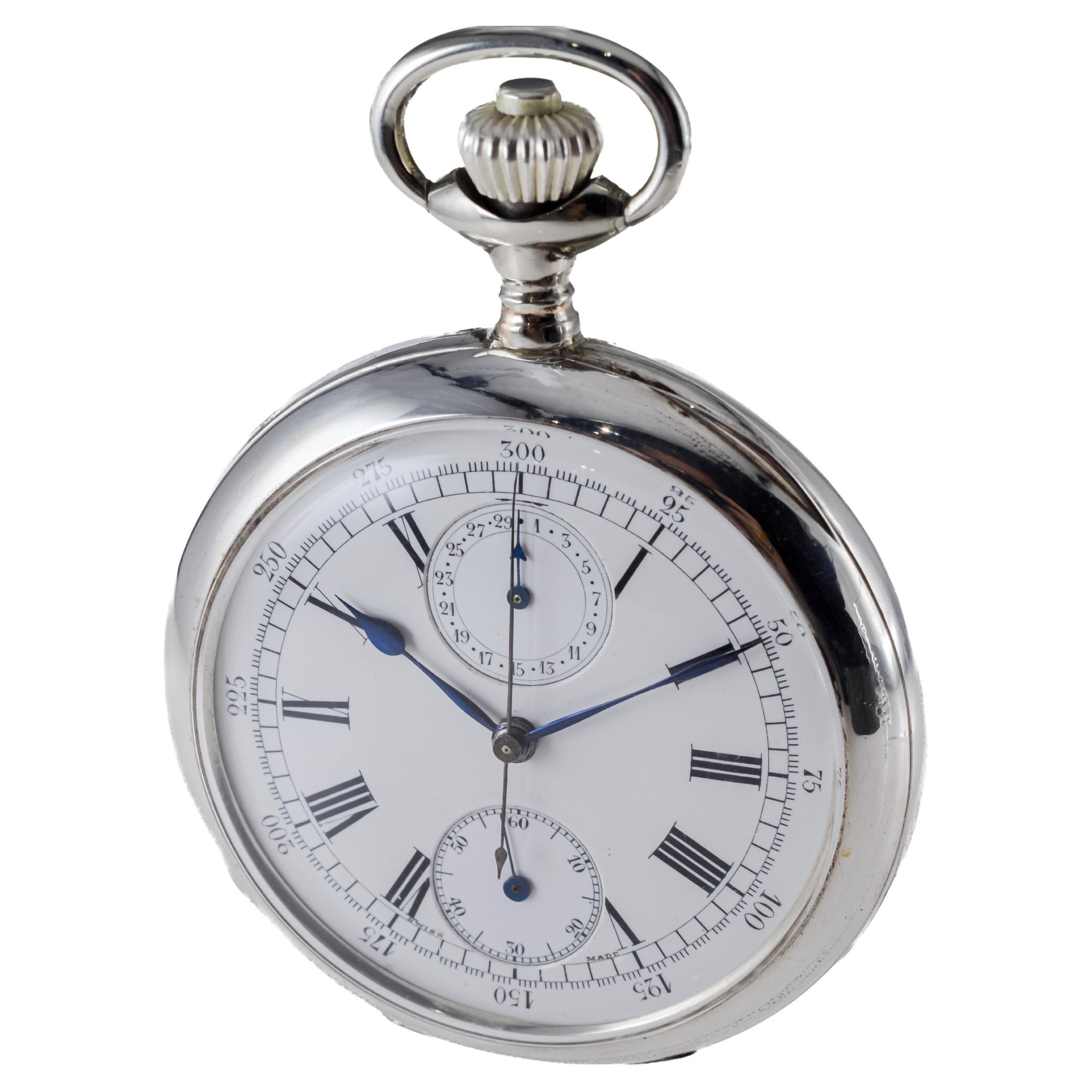 Omega Silver Pocket Chronograph for General Electric with Secret Signature 1912 For Sale 1