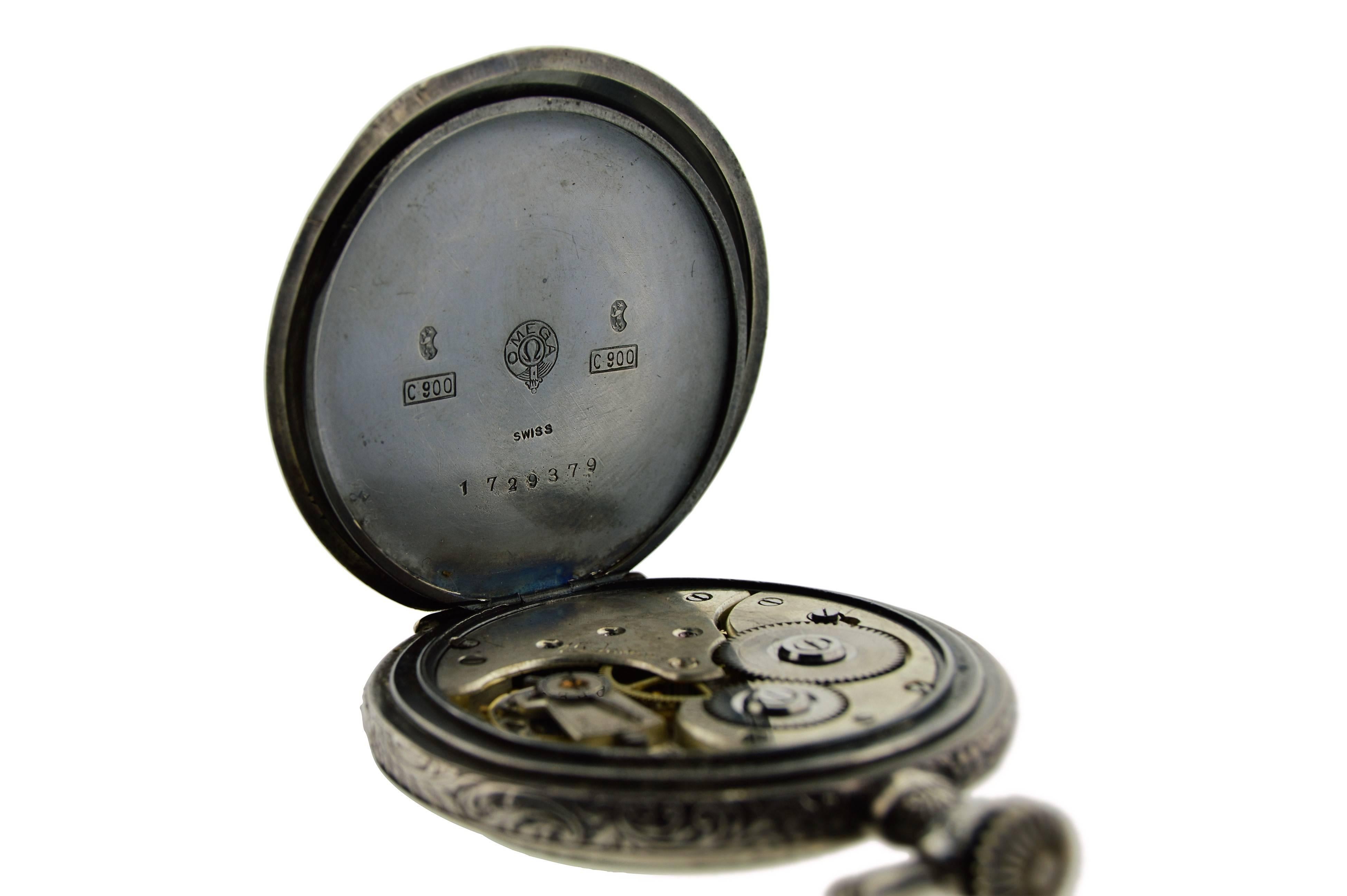 Women's or Men's Omega Silver Pocket Watch circa 1894, First Year of Omega with Art Nouveau Motif