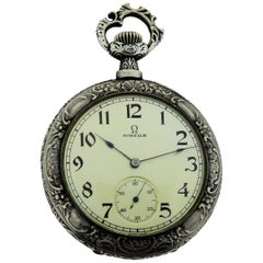 Omega Silver Pocket Watch circa 1894, First Year of Omega with Art Nouveau Motif