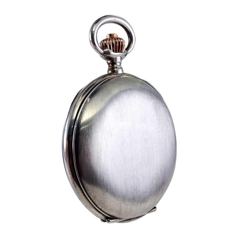 Omega Silberne Taschenuhr mit einem einzigen Knopf und 15-Minuten-Register, um 1910 im Angebot 5