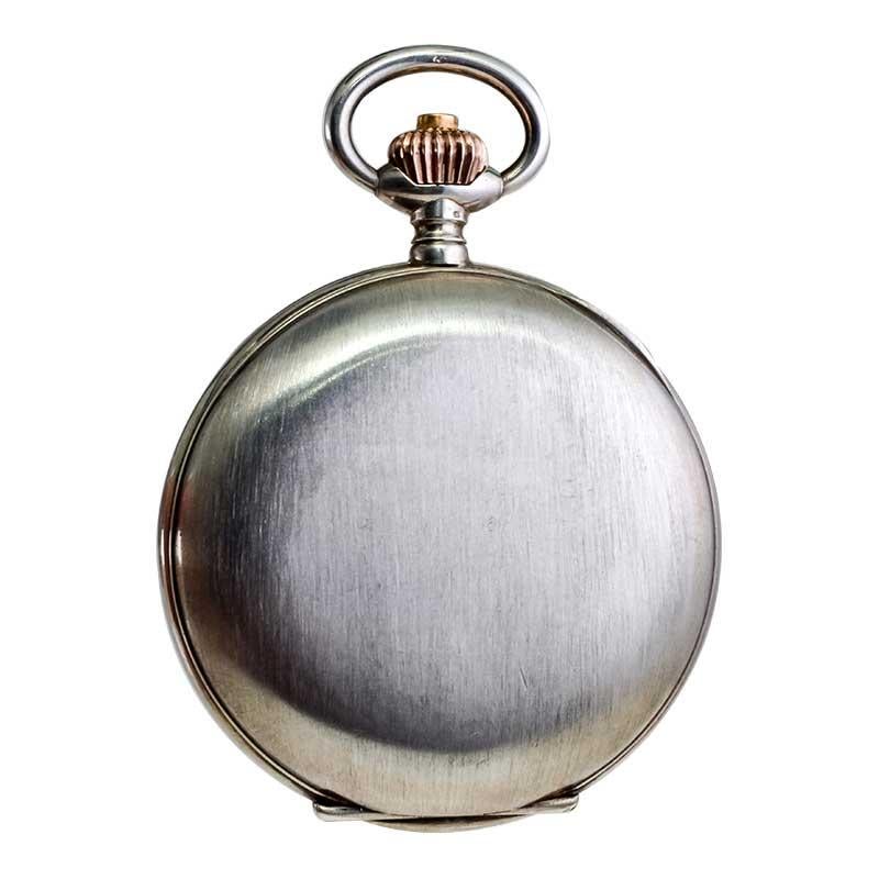 Omega Silberne Taschenuhr mit einem einzigen Knopf und 15-Minuten-Register, um 1910 im Angebot 6