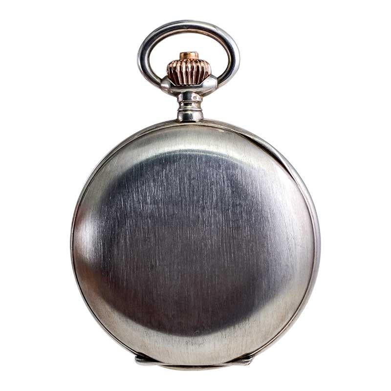 Omega Silberne Taschenuhr mit einem einzigen Knopf und 15-Minuten-Register, um 1910 im Angebot 8