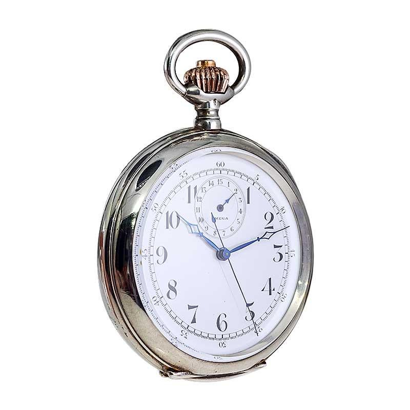 Omega Silver Single Button 15 Minute Register Pocket Watch, circa 1910 For Sale 8
