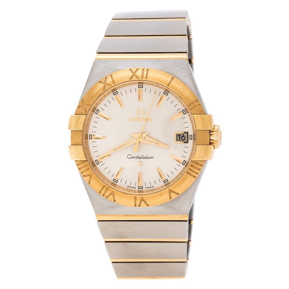 Omega Silver Stainless Steel and 18K Yellow Gold Women's Wristwatch 34 mm