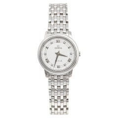 Used Omega Silver Stainless Steel Diamond Deville Prestige Women's Wristwatch 27 mm