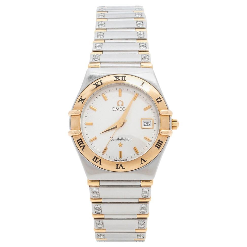 Omega Silver White 18K Gold Constellation 796.120 Women's Wristwatch 27.5 mm