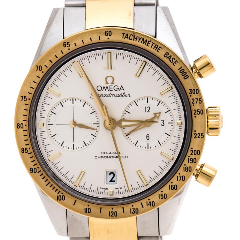 Omega Silver White 18K Yellow Gold Stainless Steel Men's Wristwatch 41.50 mm In Good Condition In Dubai, Al Qouz 2