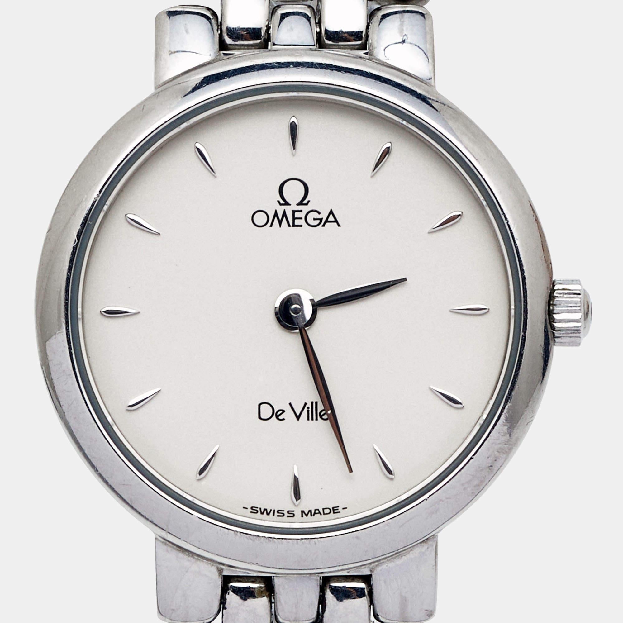 Omega Silber Weiße Edelstahl Damenarmbanduhr 23 mm 4
