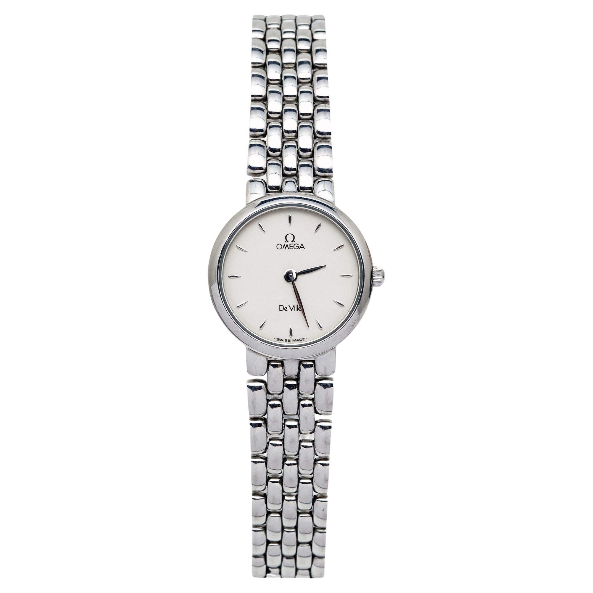 Omega Silver White Stainless Steel Women's Wristwatch 23 mm For Sale